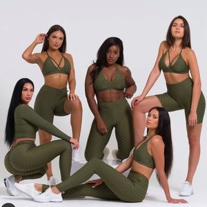 Navy green textured workout set